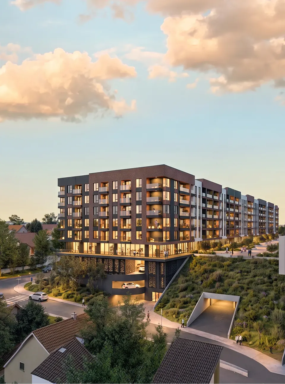 HORA Residence — Главный дом и въезд в подземный паркинг