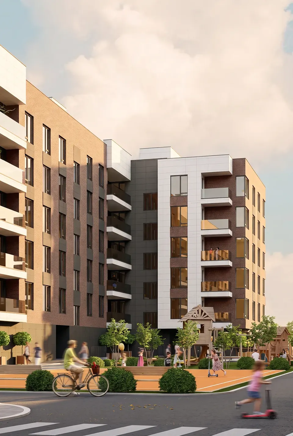HORA Residence — Фасад со стороны улицы и пешеходная зона