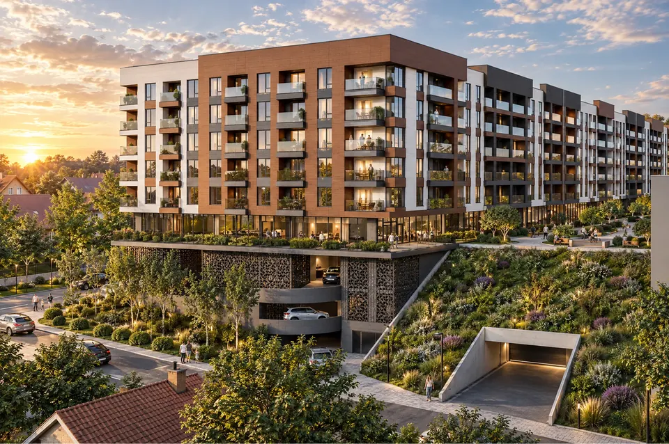 HORA Residence — Главный дом и въезд на парковку